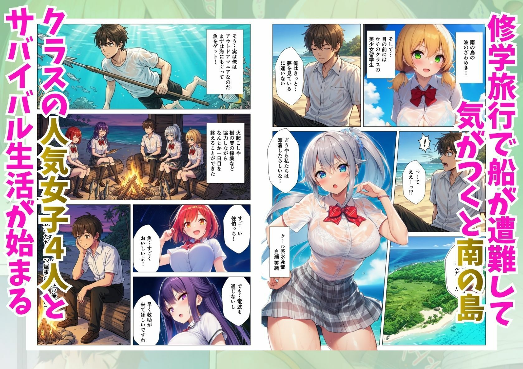 無人島でハーレム性活！クラスの一軍女子たちとエッチな乱交サバイバル サンプル画像1