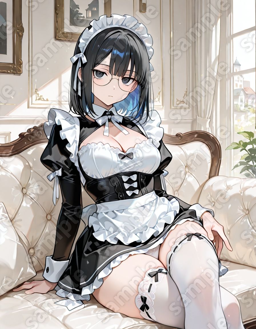 無表情メイド メガネをかける サンプル画像1