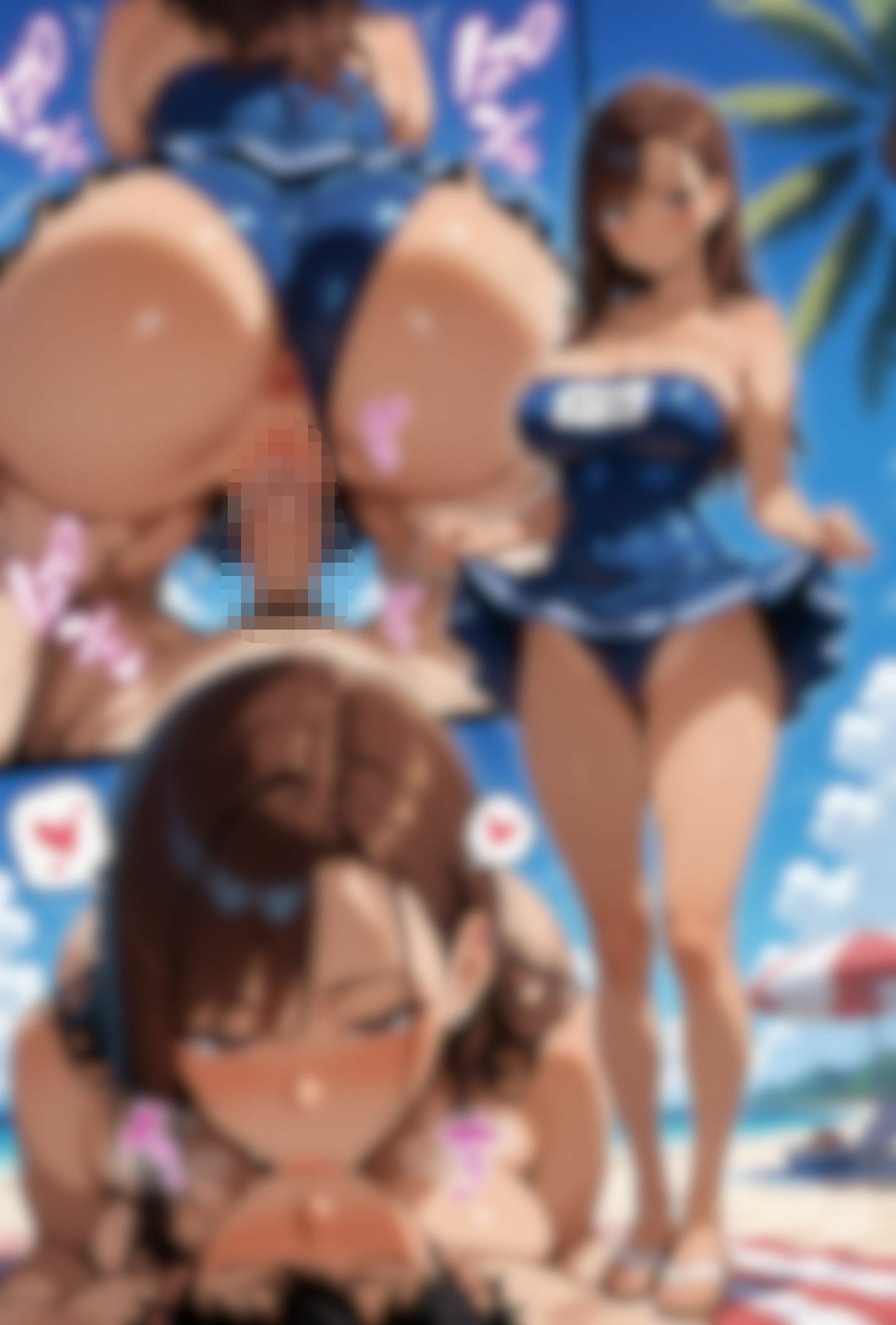 爆乳、黒ギャルとビーチで水着でエッチ（高画質） サンプル画像3