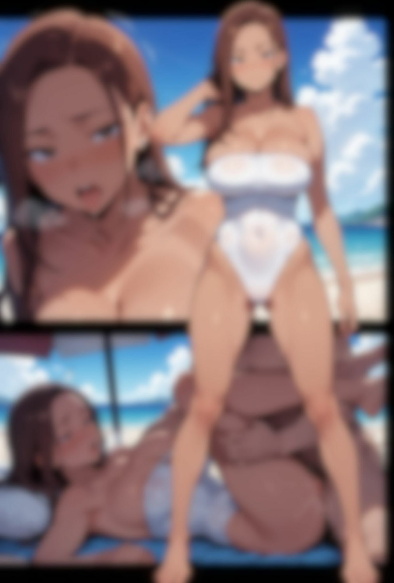 爆乳、黒ギャルとビーチで水着でエッチ（高画質） サンプル画像4