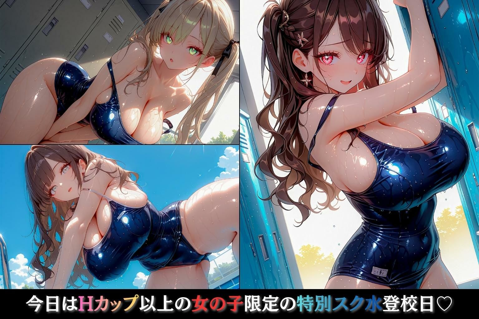 爆乳スク水パラダイス！！〜今日はデカパイ限定性処理特別登校日♪〜 サンプル画像1