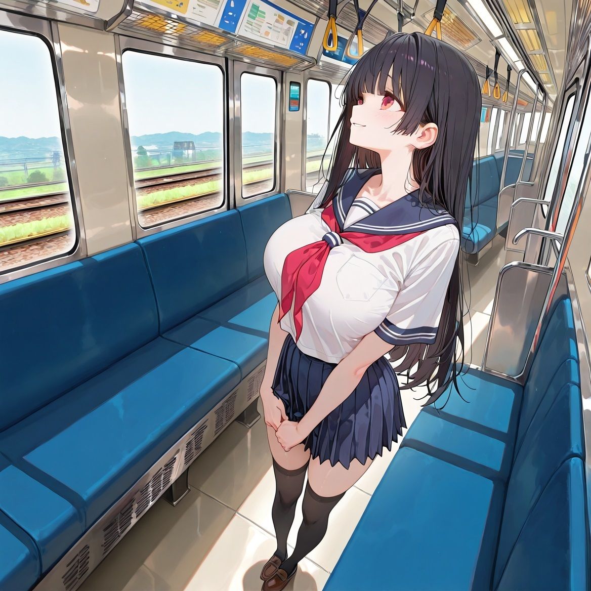 爆乳女子〇生の、わいせつ通学 サンプル画像1