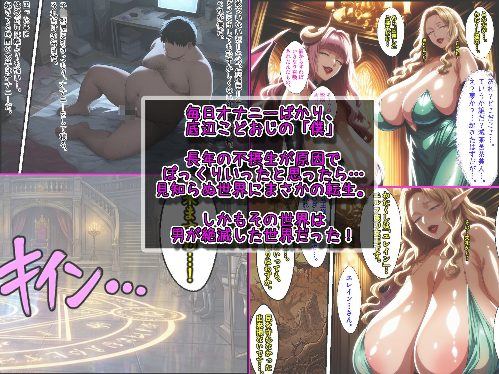 爆乳美女だけの世界に転生！爆乳サキュバス母娘も美熟女エルフ王女様も孕ませて世界を救う！ サンプル画像1