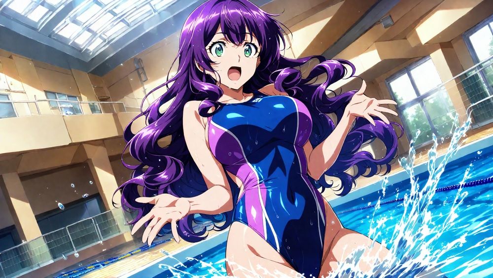 爆乳茶髪紫髪水泳美少女が熱血教師と水着姿孕ませ交尾【4K】 サンプル画像5
