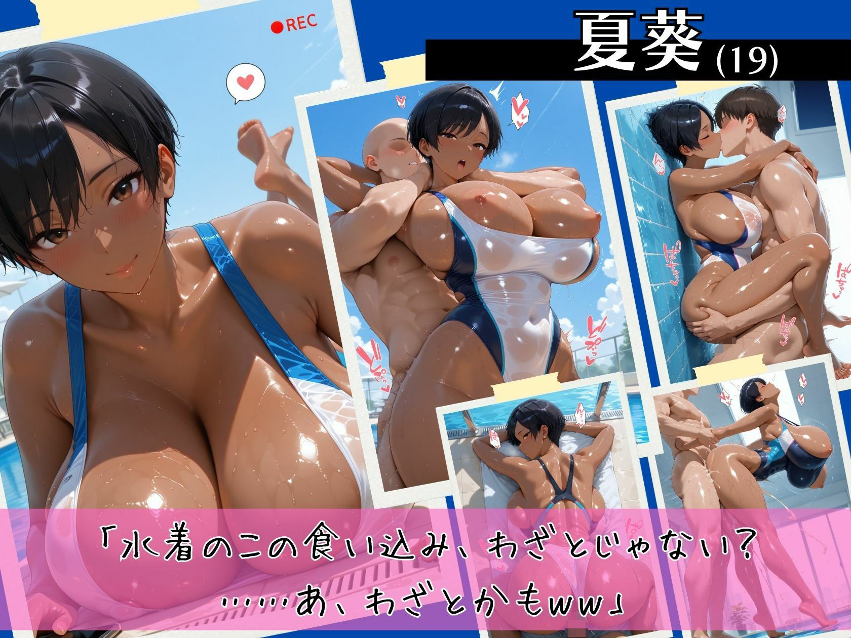 爆乳黒ギャル4人の競泳水着が限界突破な件 ぬるぬるプールサイドスペシャル サンプル画像3