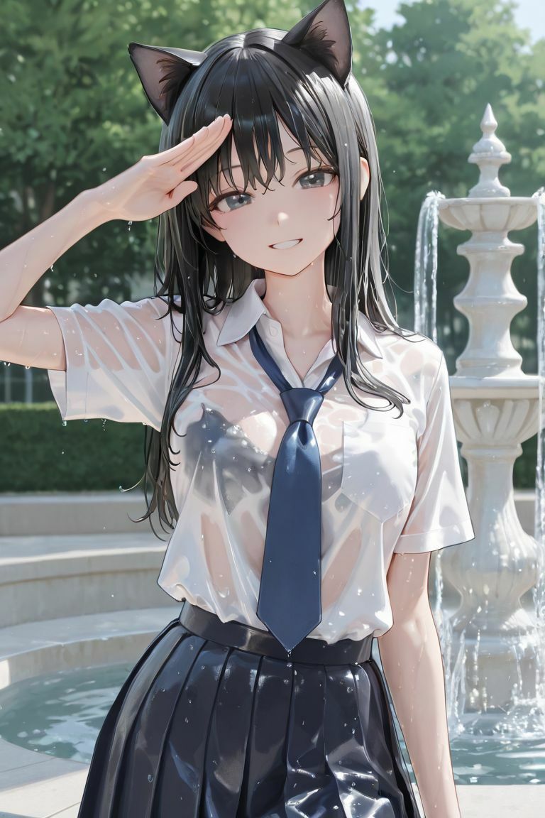 猫耳JKと噴水で サンプル画像3