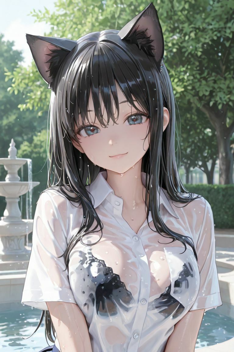 猫耳JKと噴水で サンプル画像4