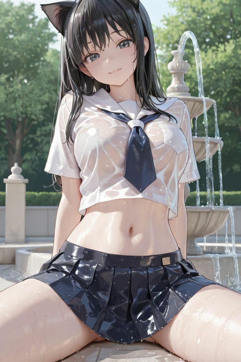 猫耳JKと噴水で サンプル画像5