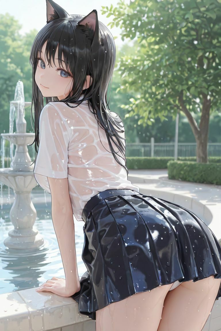 猫耳JKと噴水で サンプル画像7