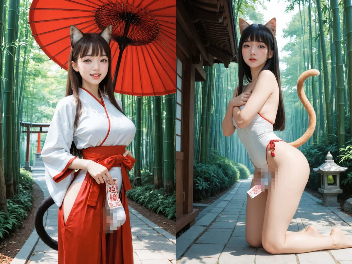 猫耳ふたなり巫女さんの穢されたアナル サンプル画像2