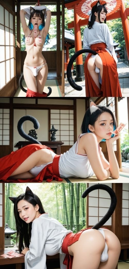 猫耳ふたなり巫女さんの穢されたアナル サンプル画像4