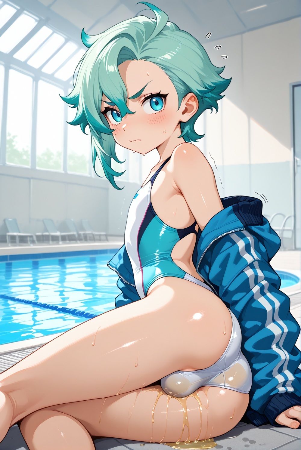 男の娘と水着を濡らす水 サンプル画像1