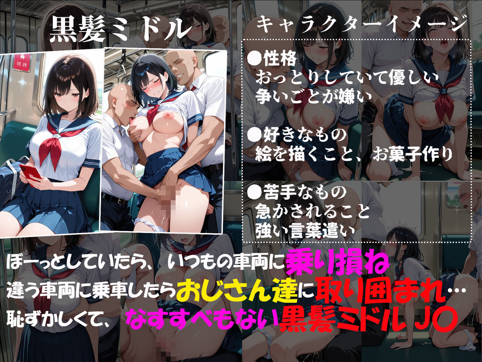 痴●電車で毎日中出しされ続ける黒髪JKの記録 サンプル画像1