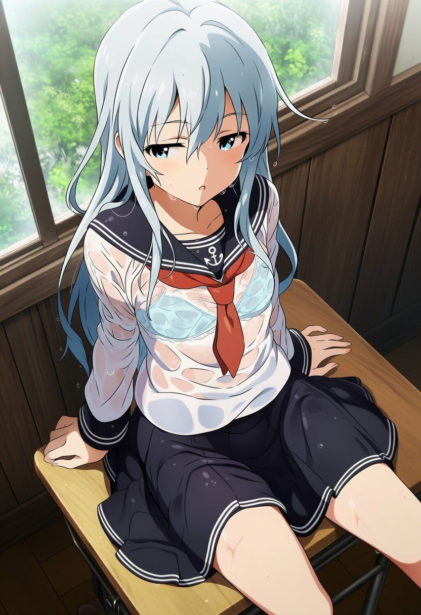 盗撮＆濡れ透けフェチ特化 2020年代アニメ作画特集 艦隊少女たちの濡れ透け教室生着替え その3 -500枚を撮影- サンプル画像7