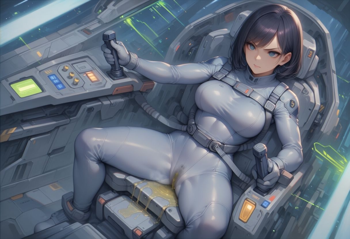 真剣な表情で失禁する女エースパイロット サンプル画像1