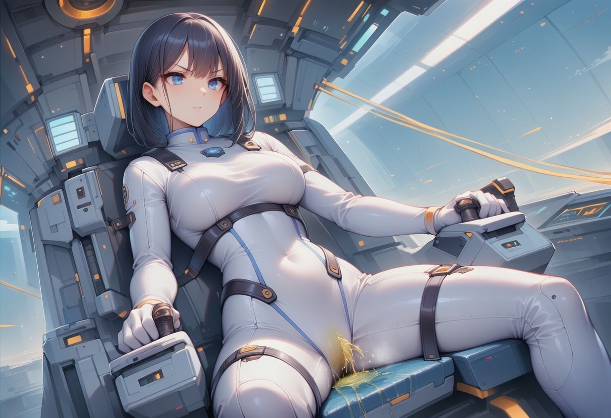 真剣な表情で失禁する女エースパイロット サンプル画像3