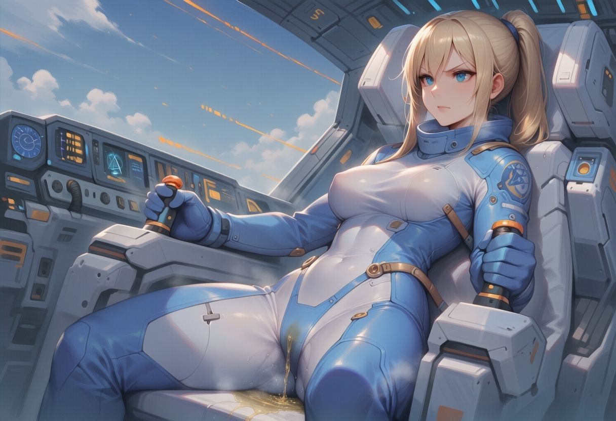 真剣な表情で失禁する女エースパイロット サンプル画像5