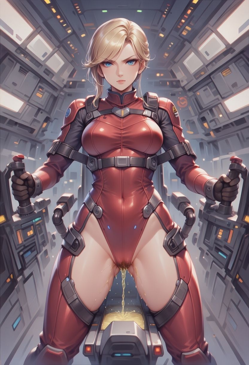 真剣な表情で失禁する女エースパイロット サンプル画像6