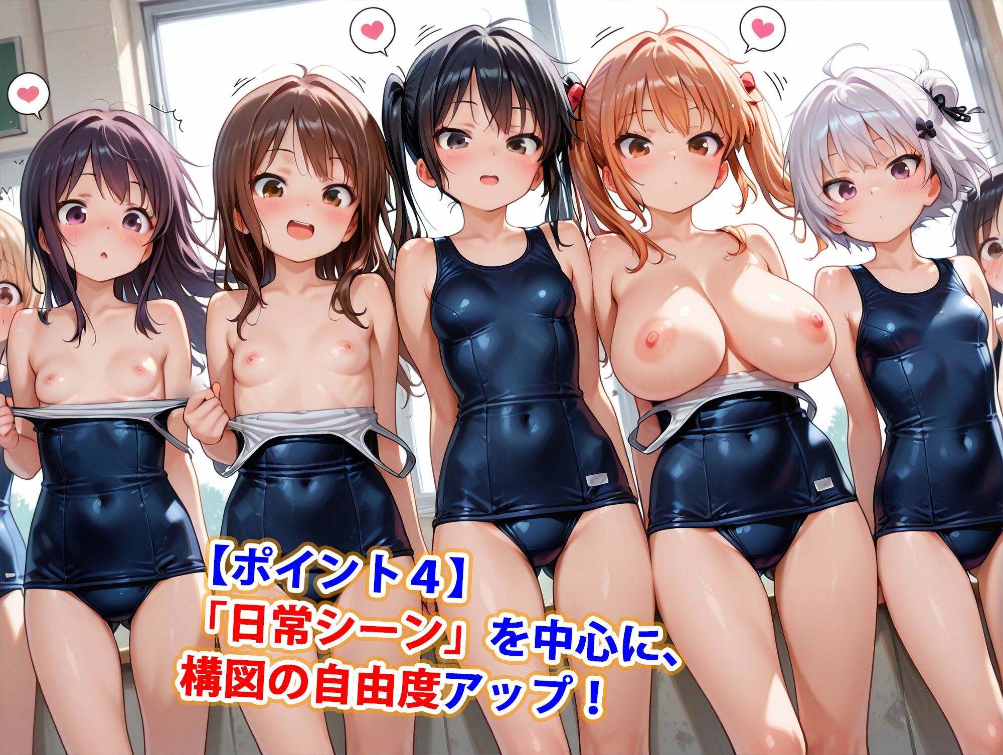 真巨乳ハーレム学園紺＆白スクール水着の水泳部 サンプル画像5
