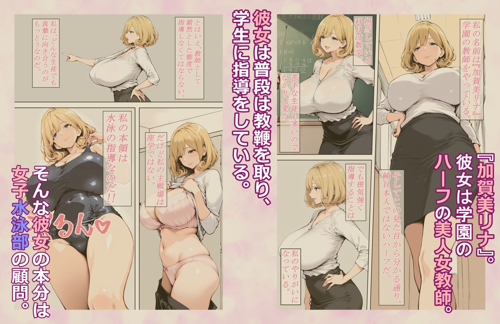 美人巨乳水泳教師に憑依したのでオナニーして教え子とレズセする！！ サンプル画像2