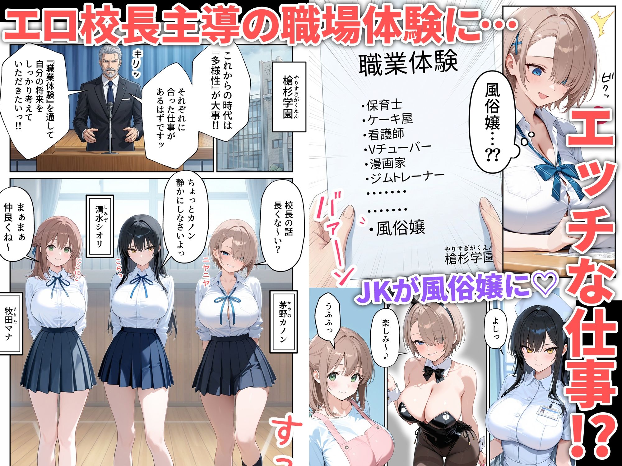 職場体験えっち 女子●生3人エッチな職場体験 サンプル画像1