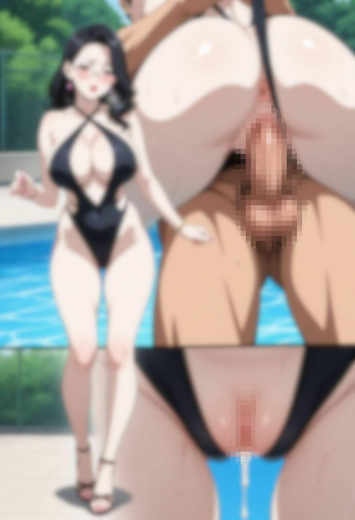 色白女教師のハイレグ水着でエッチな水泳の授業。超アップ（近い）の水着とマンチラ付き。 サンプル画像10