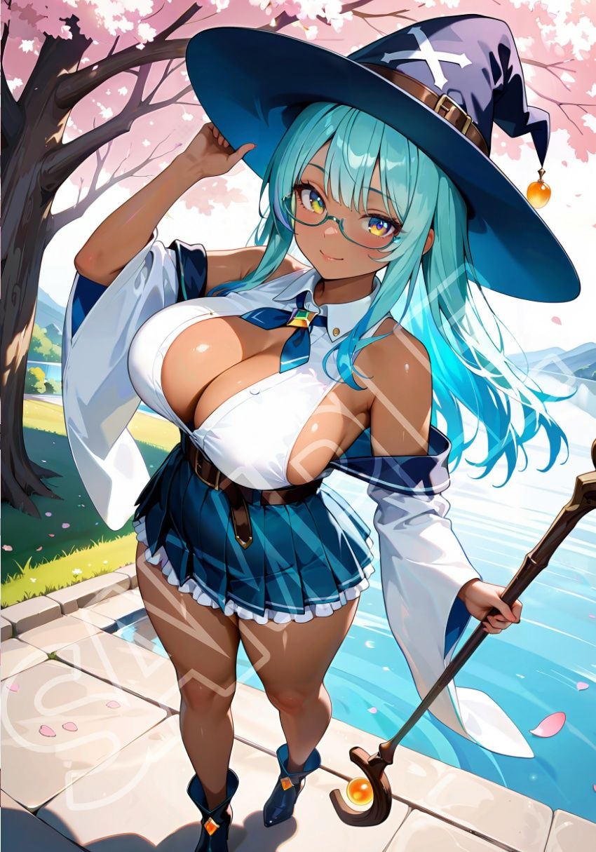 褐色水魔女と桜デート サンプル画像2