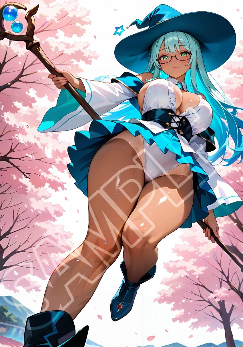 褐色水魔女と桜デート サンプル画像3