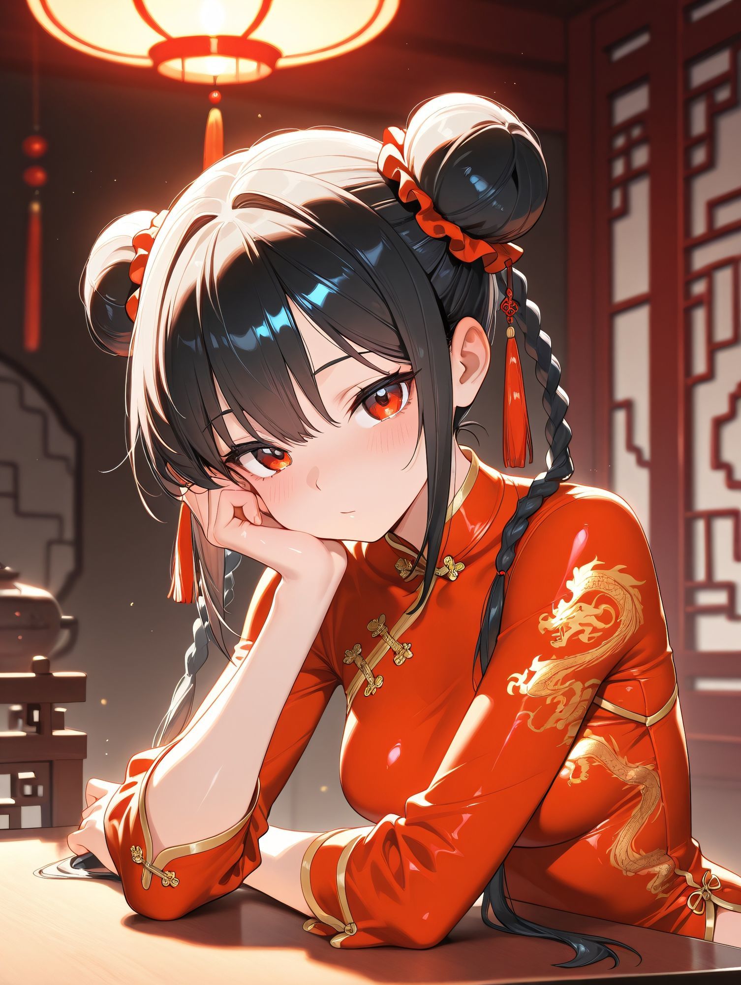 赤いチャイナ服を着た女の子と・・・ サンプル画像2