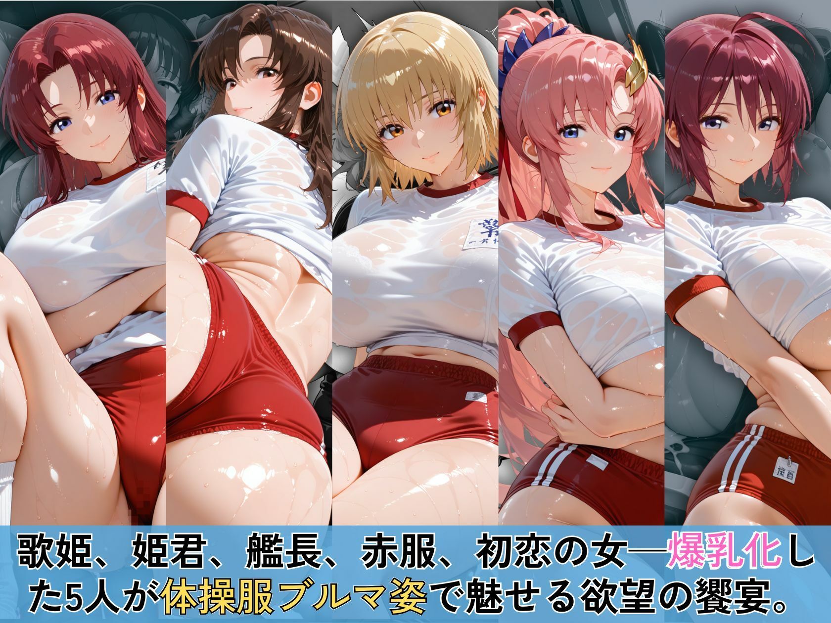 赤いブルマに食い込む欲望のSEED爆乳ヒロイン5人 体操服スペシャル サンプル画像1