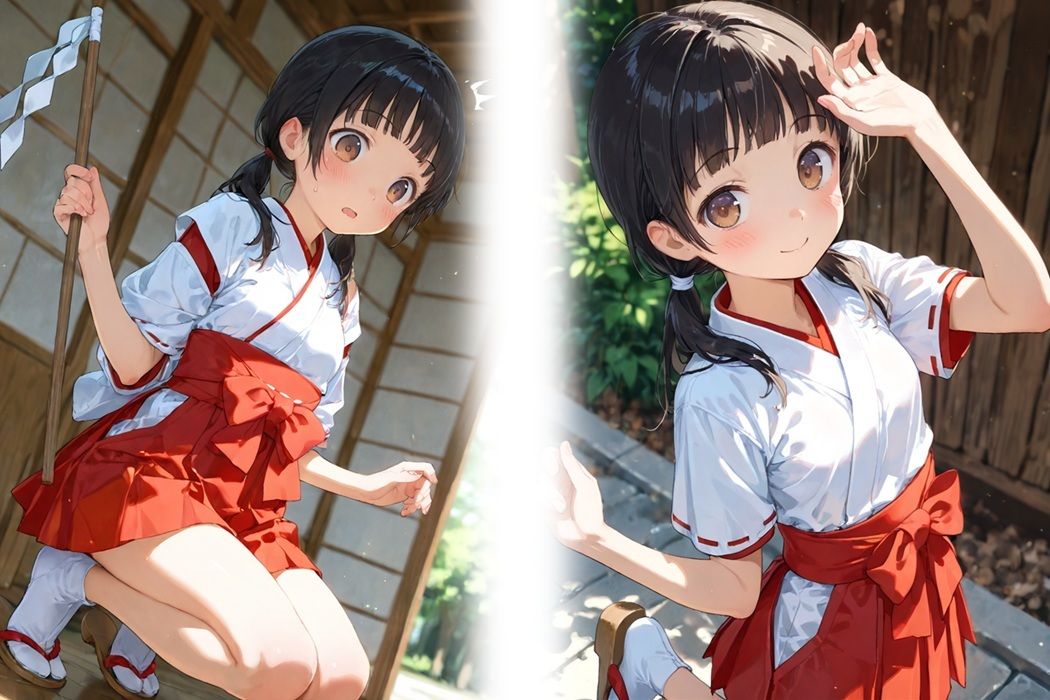 透明感のある小柄な巫女少女を集団で囲んで大量顔射連続中出し サンプル画像2