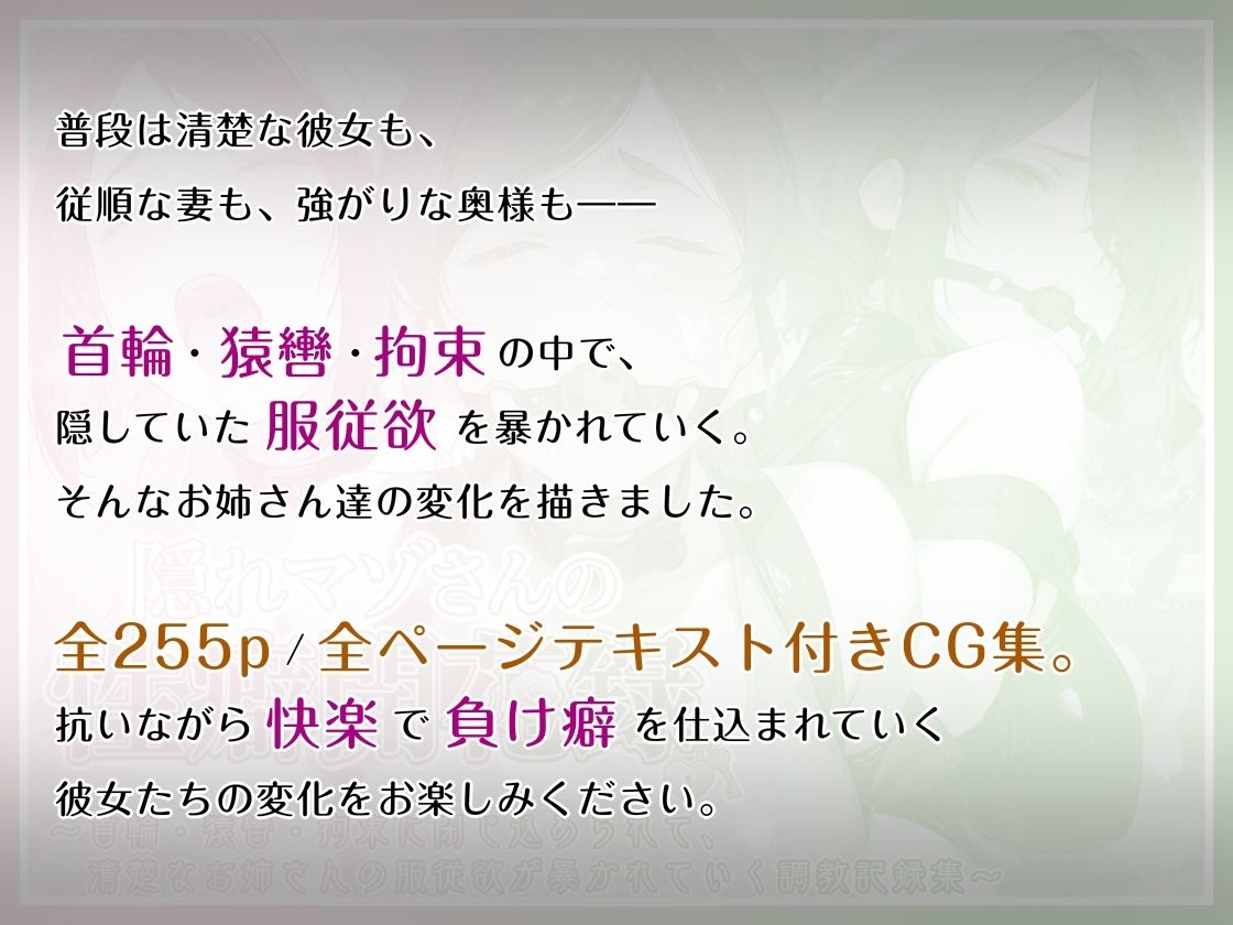 隠れマゾさんの性癖開花録 〜首輪・猿轡・拘束に閉じ込められて、清楚なお姉さんの服従欲が暴かれていく調教記録集〜 サンプル画像1