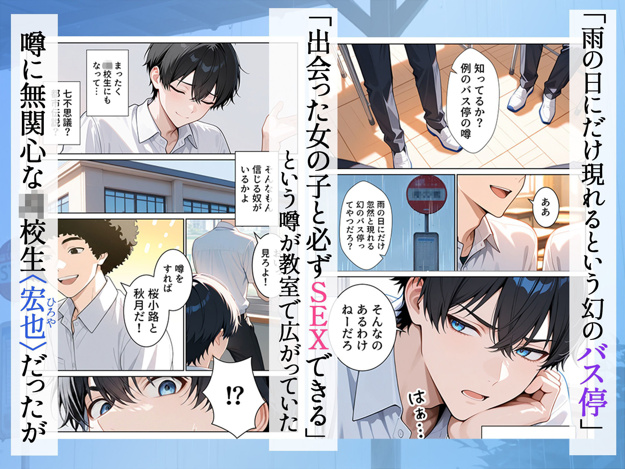 雨宿りのバス停で学園美女と濡れ透けSEXした話 サンプル画像1