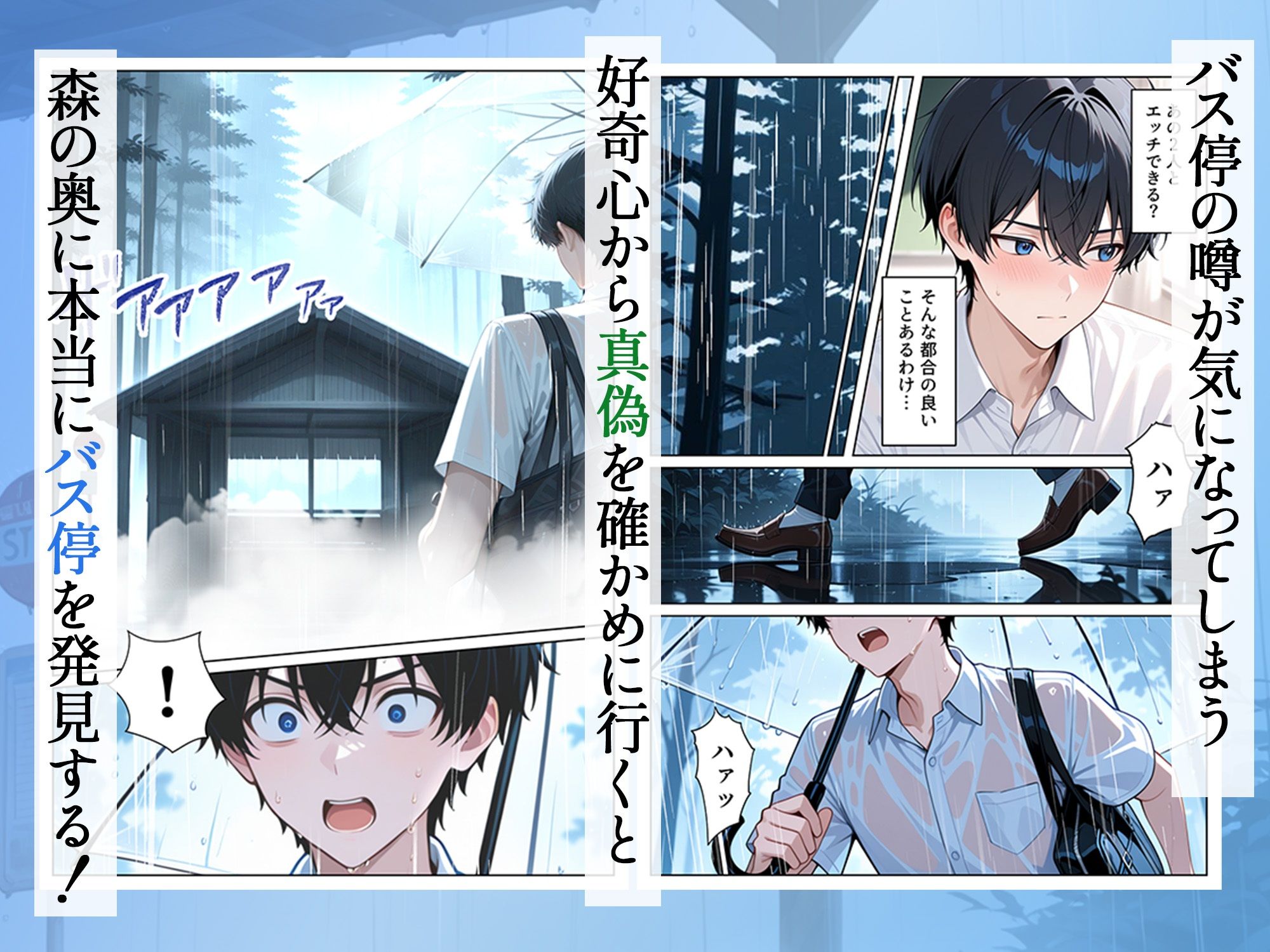 雨宿りのバス停で学園美女と濡れ透けSEXした話 サンプル画像3