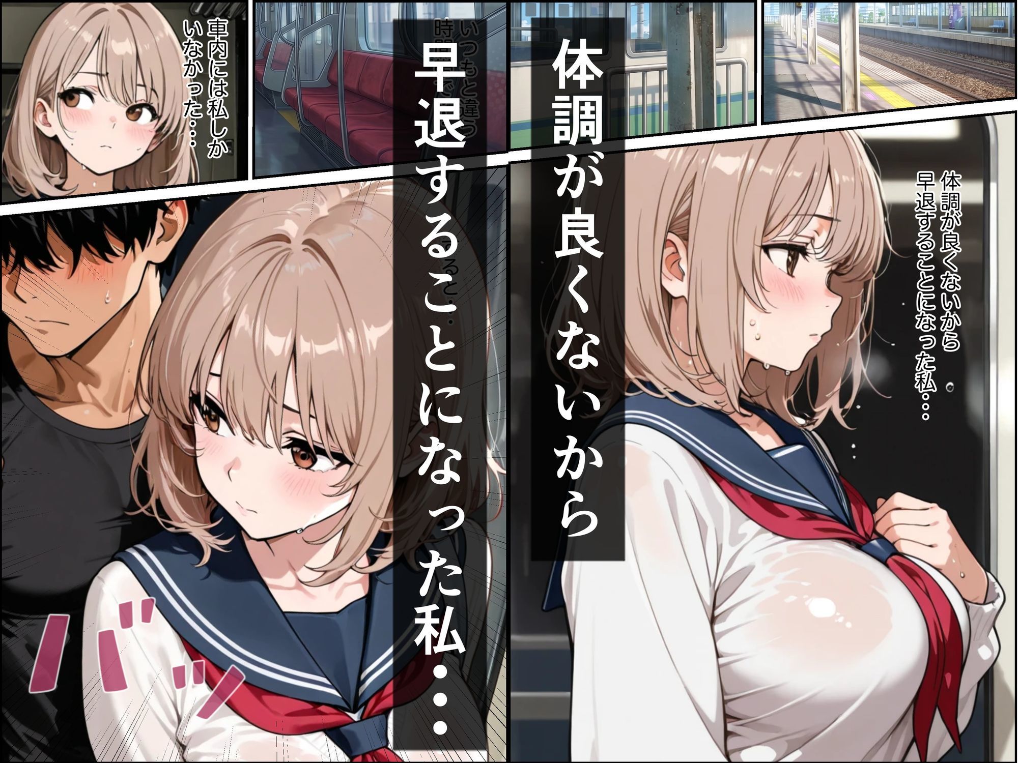 電車とホテルで気弱な金髪巨乳の女子校生が屈強な男に襲われて中出しされた話 サンプル画像1