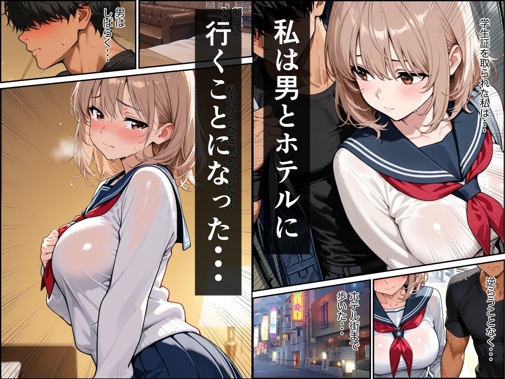 電車とホテルで気弱な金髪巨乳の女子校生が屈強な男に襲われて中出しされた話 サンプル画像6
