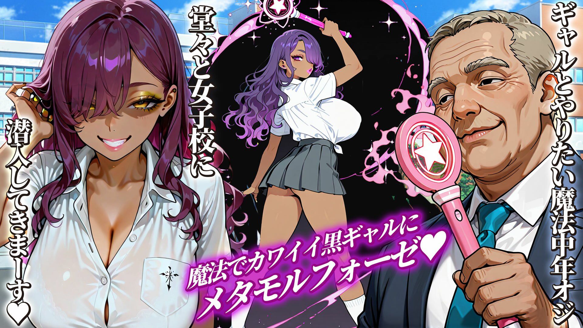 魔法のステッキ・黒ギャル化計画  キモオジが親友ギャルたちを百合破壊 サンプル画像1