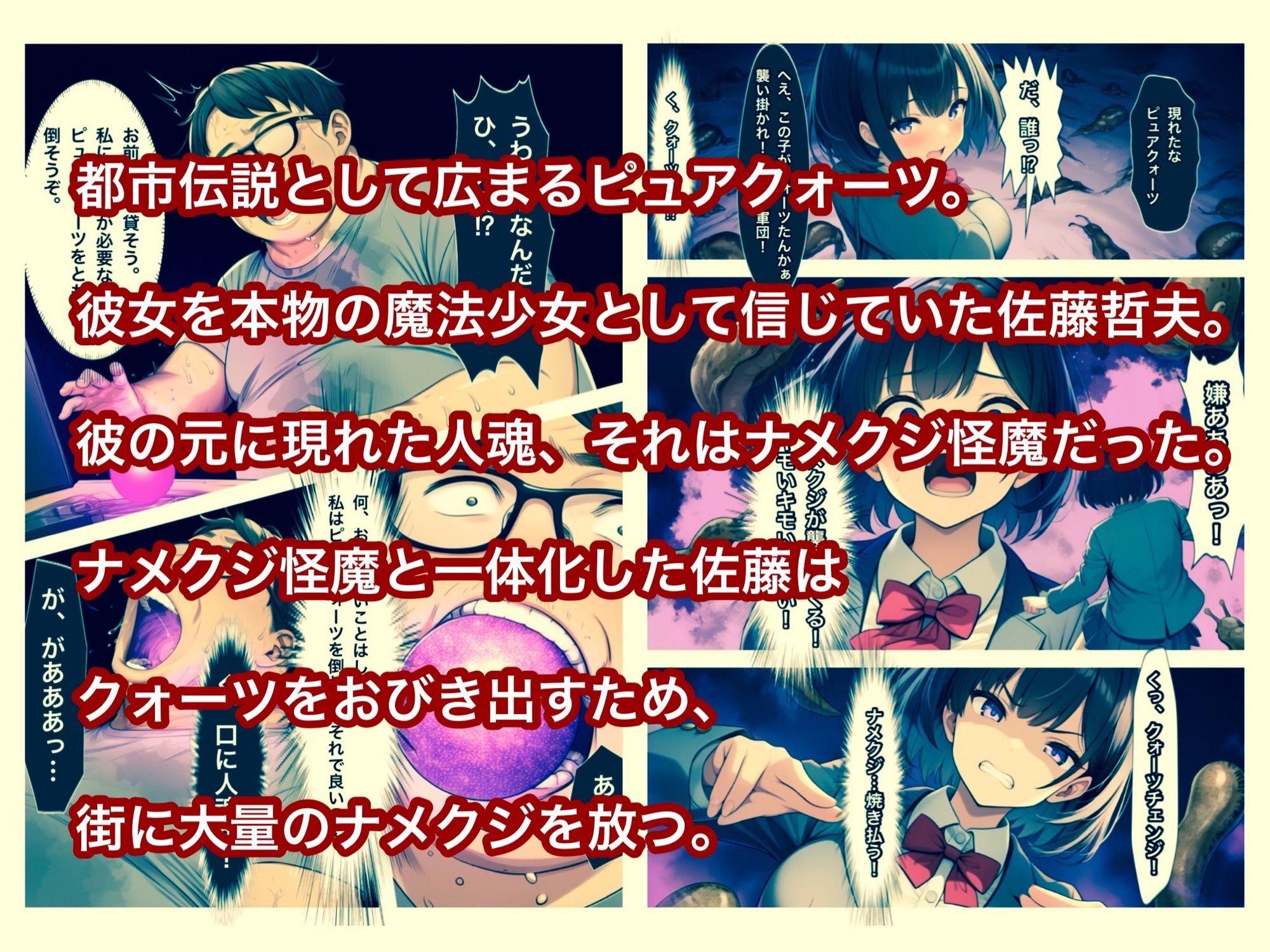 魔法少女ピュアクォーツvsナメクジ怪魔とキモ男  ふたなり化人格排泄で大ピンチ サンプル画像1