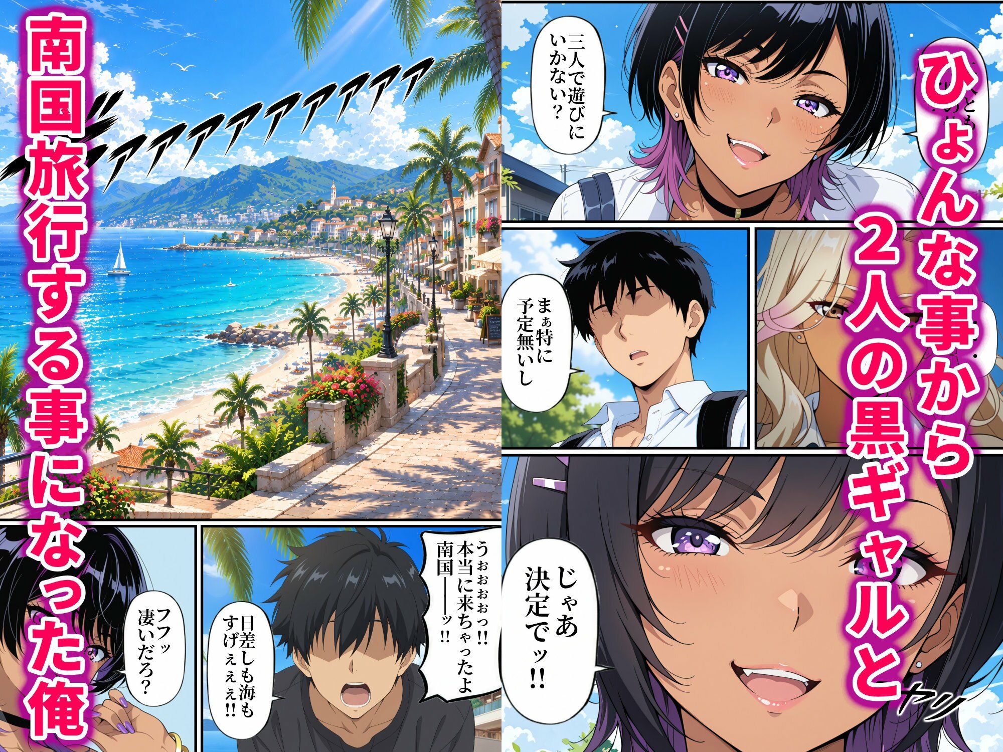 黒ギャル幼馴染VSボーイッシュ黒ギャル〜南国ビーチで俺の取り合いが始まった話〜 サンプル画像1