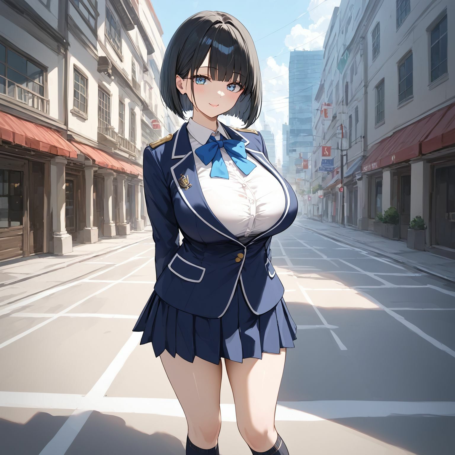 黒髪ボブの制服美女が群がるおじさんたちにご奉仕 サンプル画像1