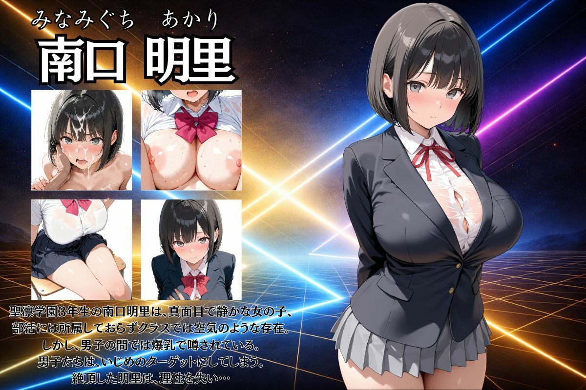 黒髪ボブカットの爆乳JK 南口明里。可愛過ぎたので皆んなで犯しまくってみた サンプル画像1