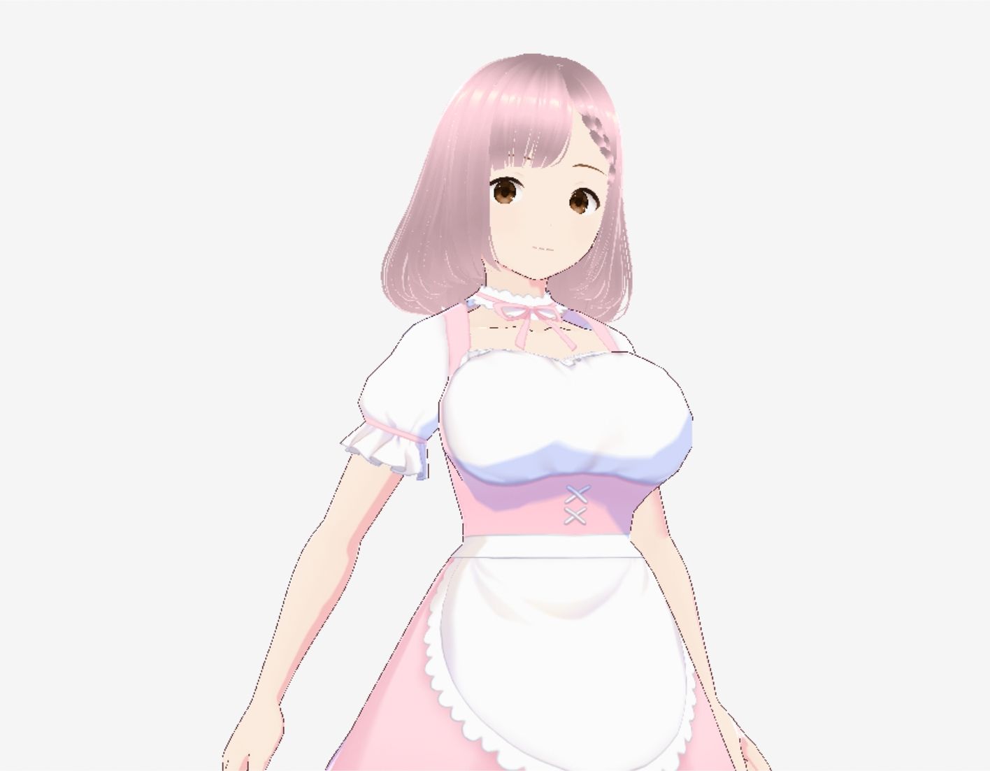 ピンク色の衣装を着たメイド風美女（セリフなし  3DCGモデル  イラスト集） サンプル画像3