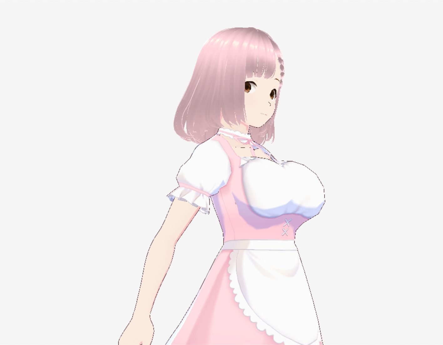 ピンク色の衣装を着たメイド風美女（セリフなし  3DCGモデル  イラスト集） サンプル画像5