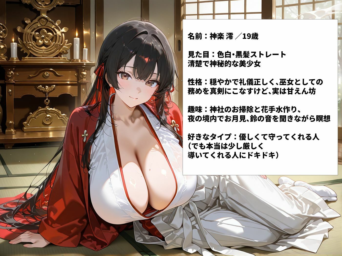 爆乳巫女さんを神聖な寺部屋でハメまくった一部始終 サンプル画像1