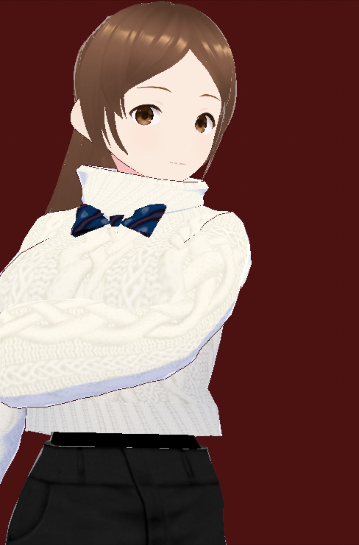 白いタートルネックセーターに黒いショートパンツのお姉さん（セリフなし  3DCGモデル  イラスト集） サンプル画像2