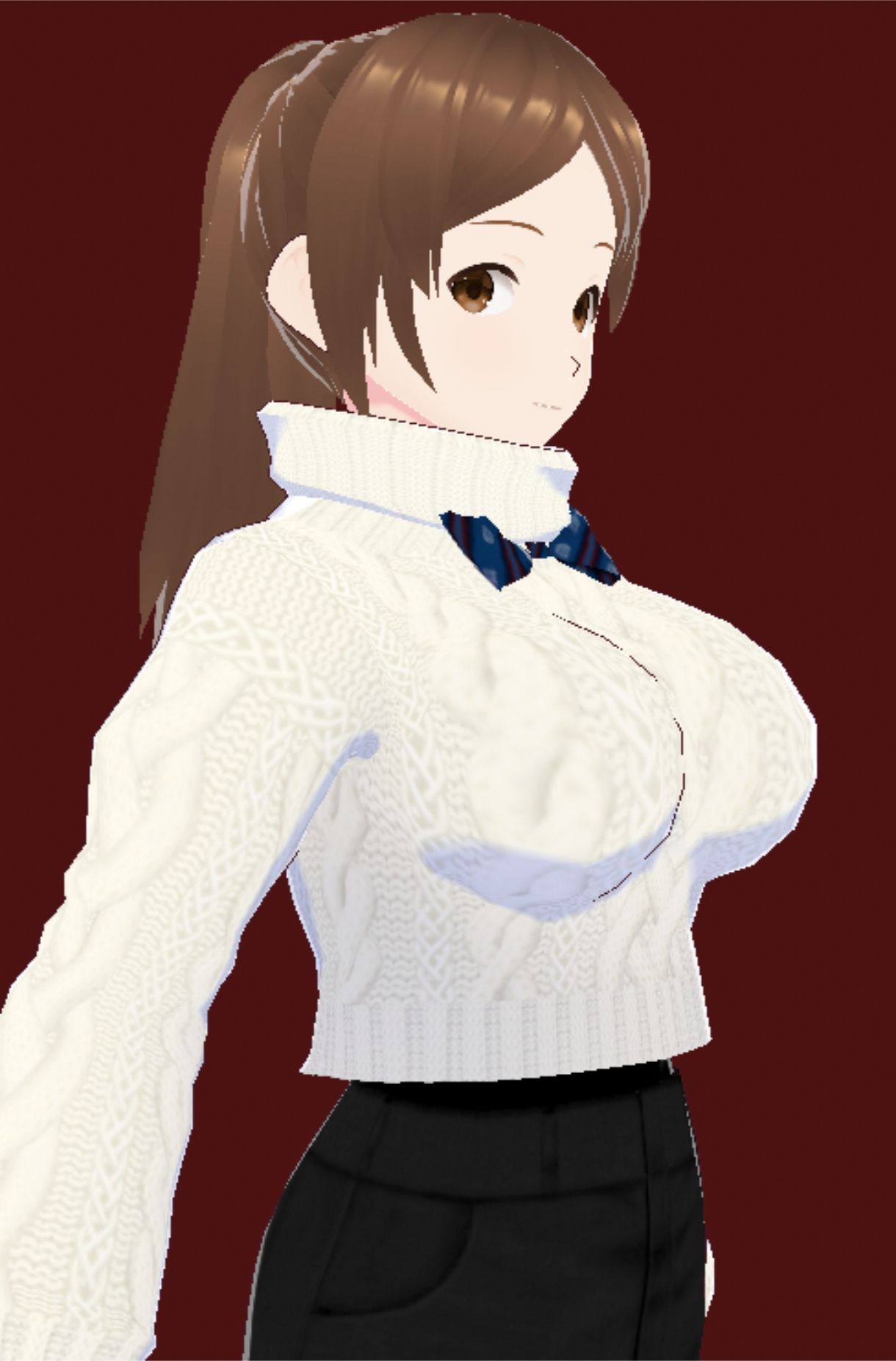 白いタートルネックセーターに黒いショートパンツのお姉さん（セリフなし  3DCGモデル  イラスト集） サンプル画像3