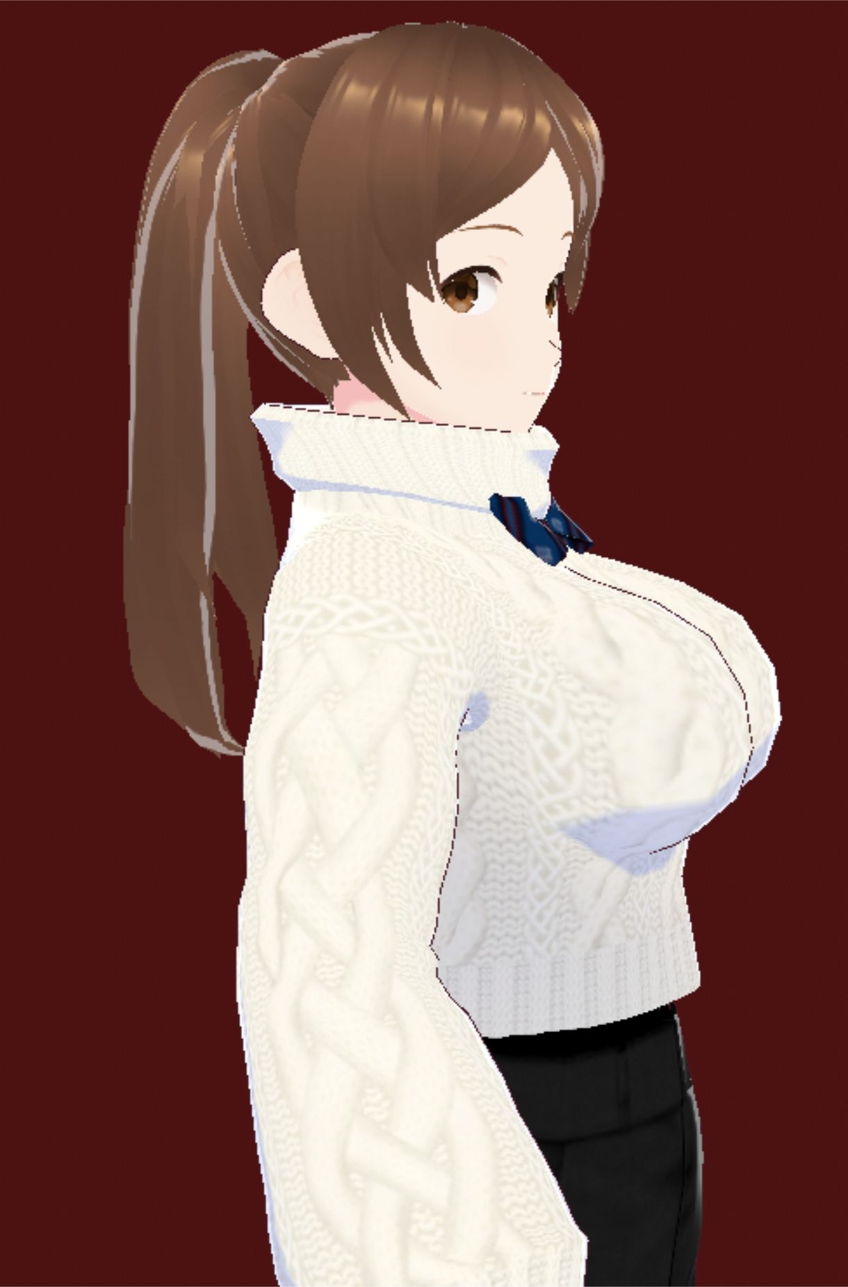 白いタートルネックセーターに黒いショートパンツのお姉さん（セリフなし  3DCGモデル  イラスト集） サンプル画像4