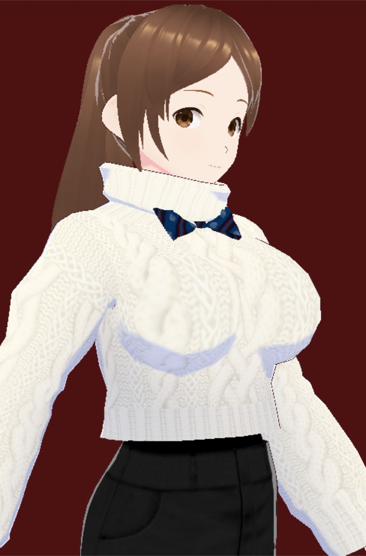 白いタートルネックセーターに黒いショートパンツのお姉さん（セリフなし  3DCGモデル  イラスト集） サンプル画像5