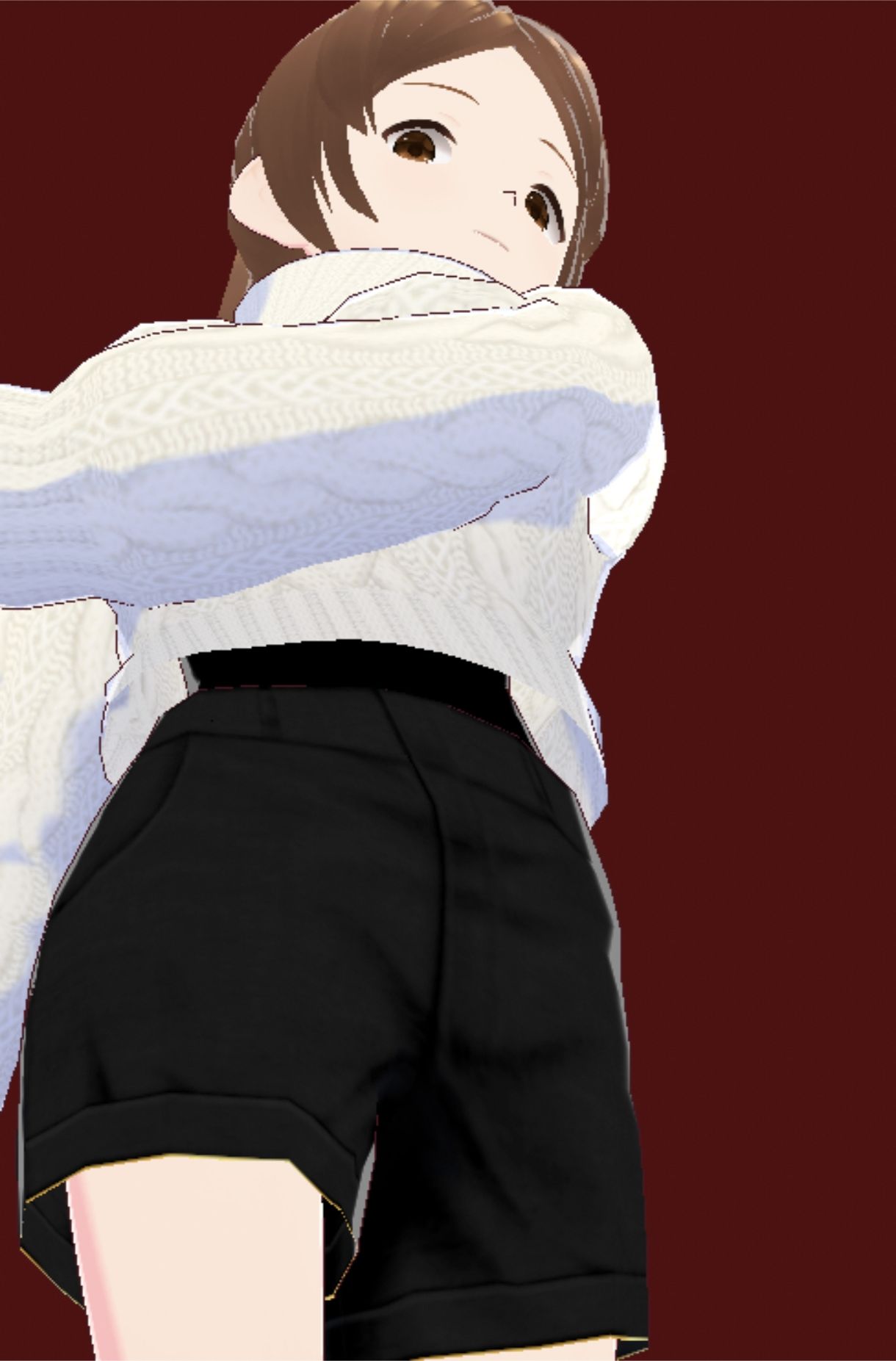 白いタートルネックセーターに黒いショートパンツのお姉さん（セリフなし  3DCGモデル  イラスト集） サンプル画像8