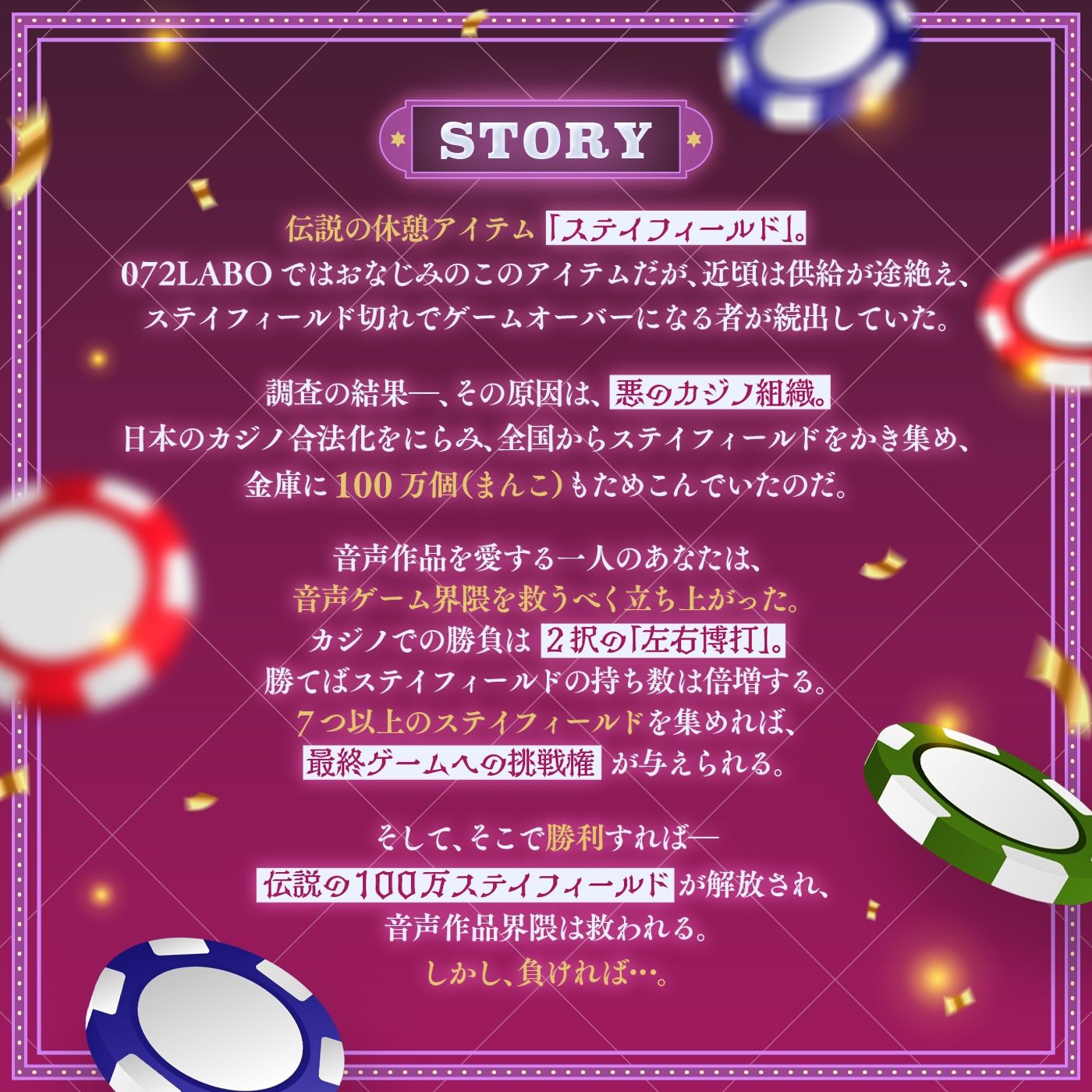 【ランダム】左右博打で運試しオナニー倍々ゲーム「7ステイフィールド」〜ランダム再生による左右選択式ギャンブルでアイテムを増やす射精我慢ゲーム〜 サンプル画像1